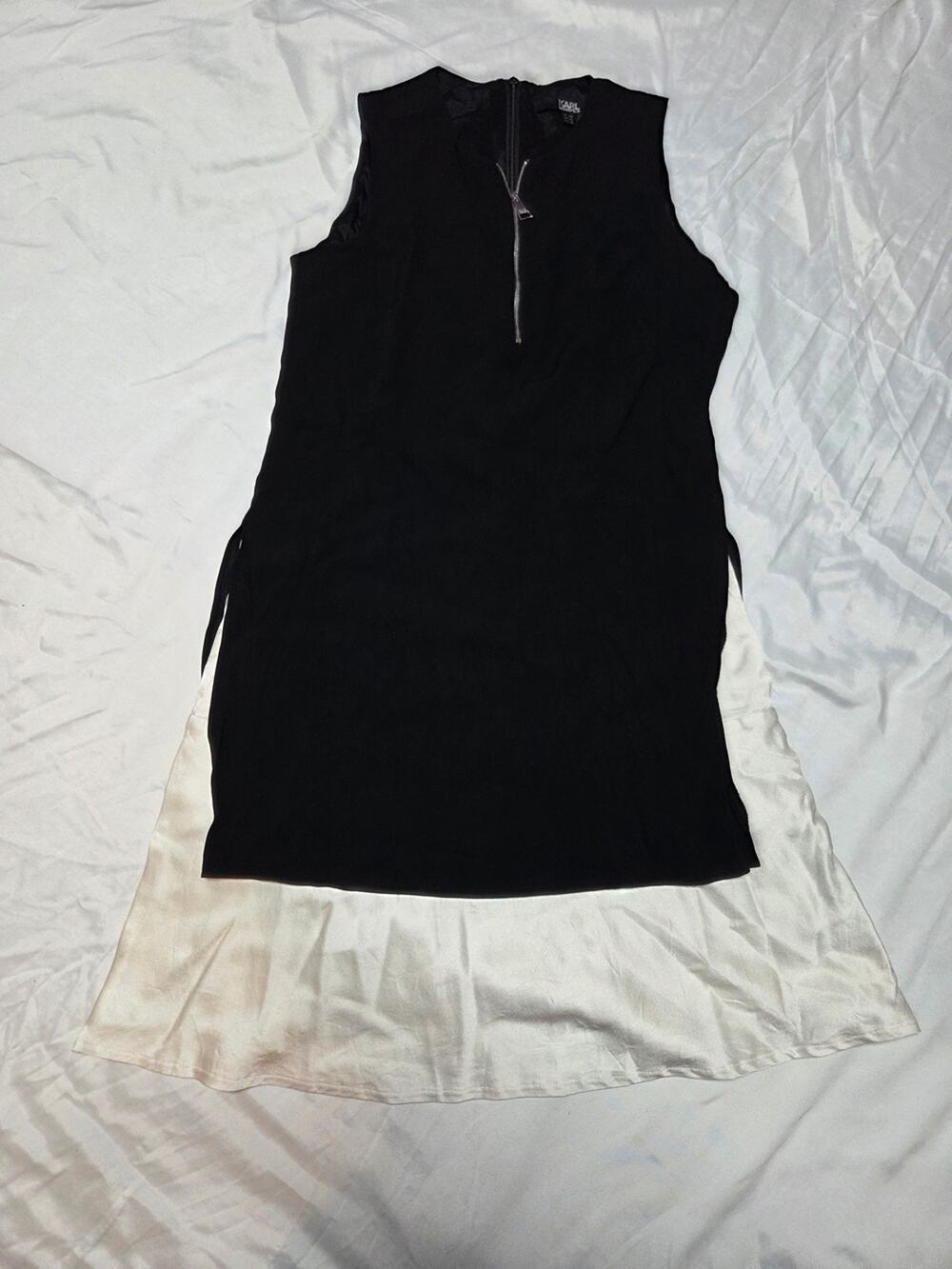 Karl Lagerfeld Black Midi Dress with White Hem